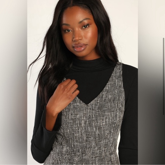 💛 bundle for $17- Classy Grey Boucle Skater Mini Dress - Picture 5 of 6